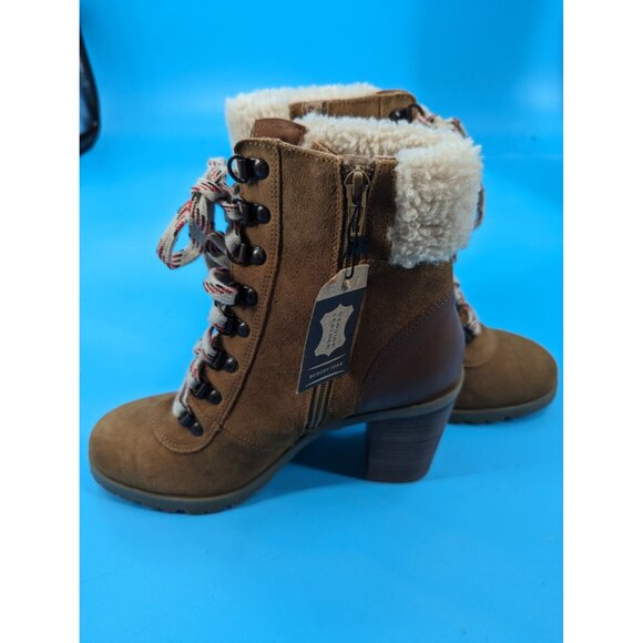 Crevo Footwear Joan Leather Sherpa Lace Up Ankle Boot $120 NWT - Picture 3 of 9